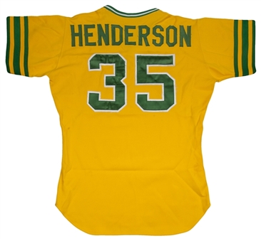 Incredible 1980 Rickey Henderson Game Used Oakland As Alternate Yellow Jersey (MEARS A-10)